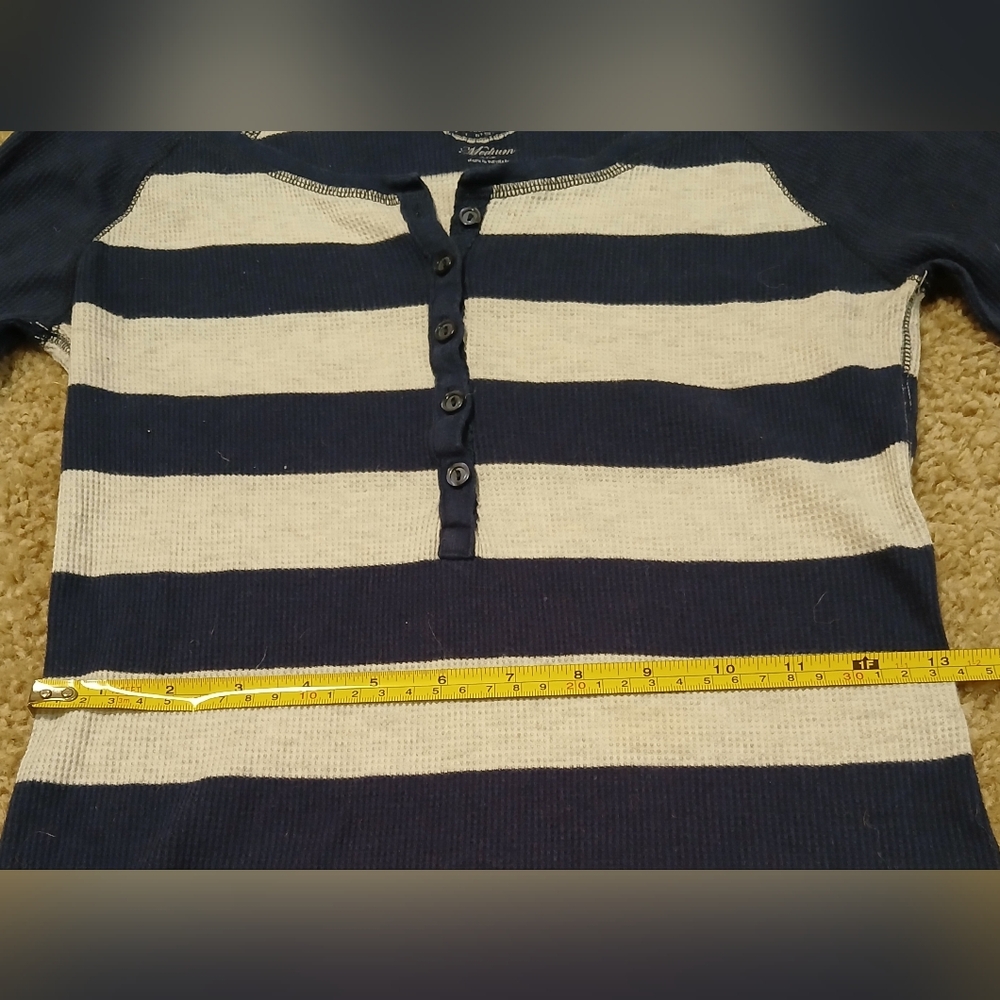 SO Navy Blue Striped Waffle Long Sleeved Shirt - Picture 11 of 13